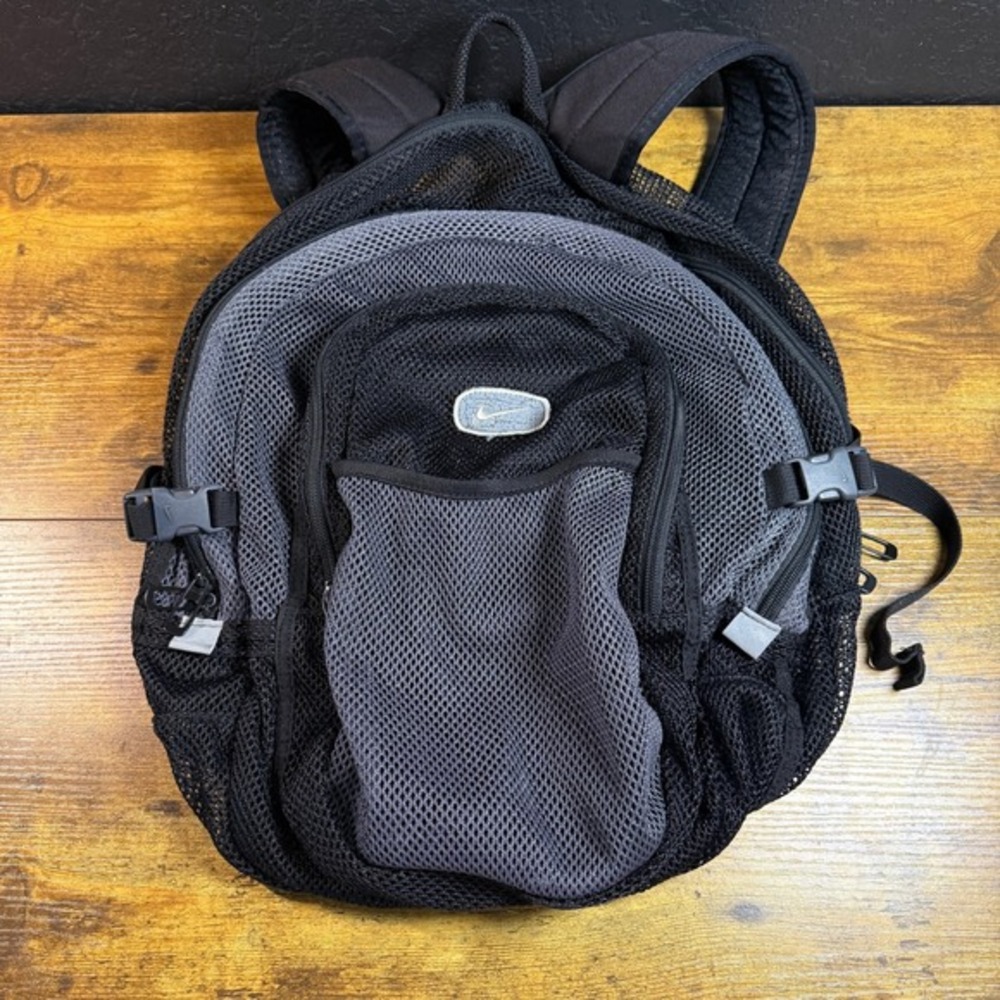 Nike Vintage Y2K Black Grey Polyester Mesh Backpack Unisex‎ OS